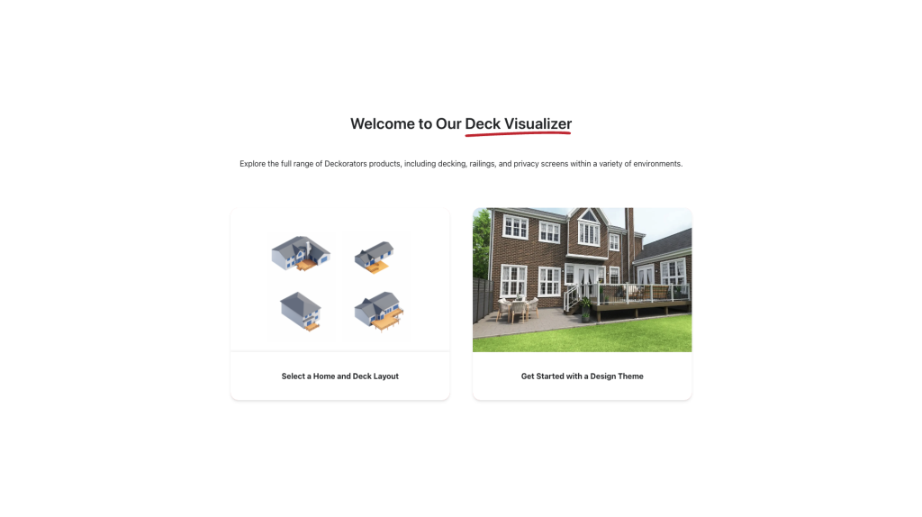 Custom deck and outdoor living configurator for deckorators developed by NEEZO Studios